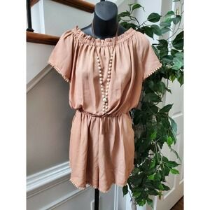 Boutique I Love Women's Pink Rayon Short Sleeve Boat Neck Pleated Romper Size S